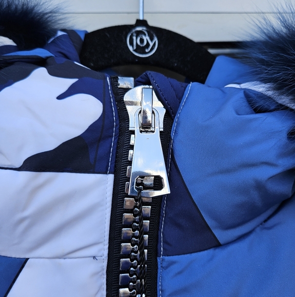 NWT Marco Del Forte Womens Winter Camo Blue Coat with Real Fur. Made in Italy - Picture 13 of 16